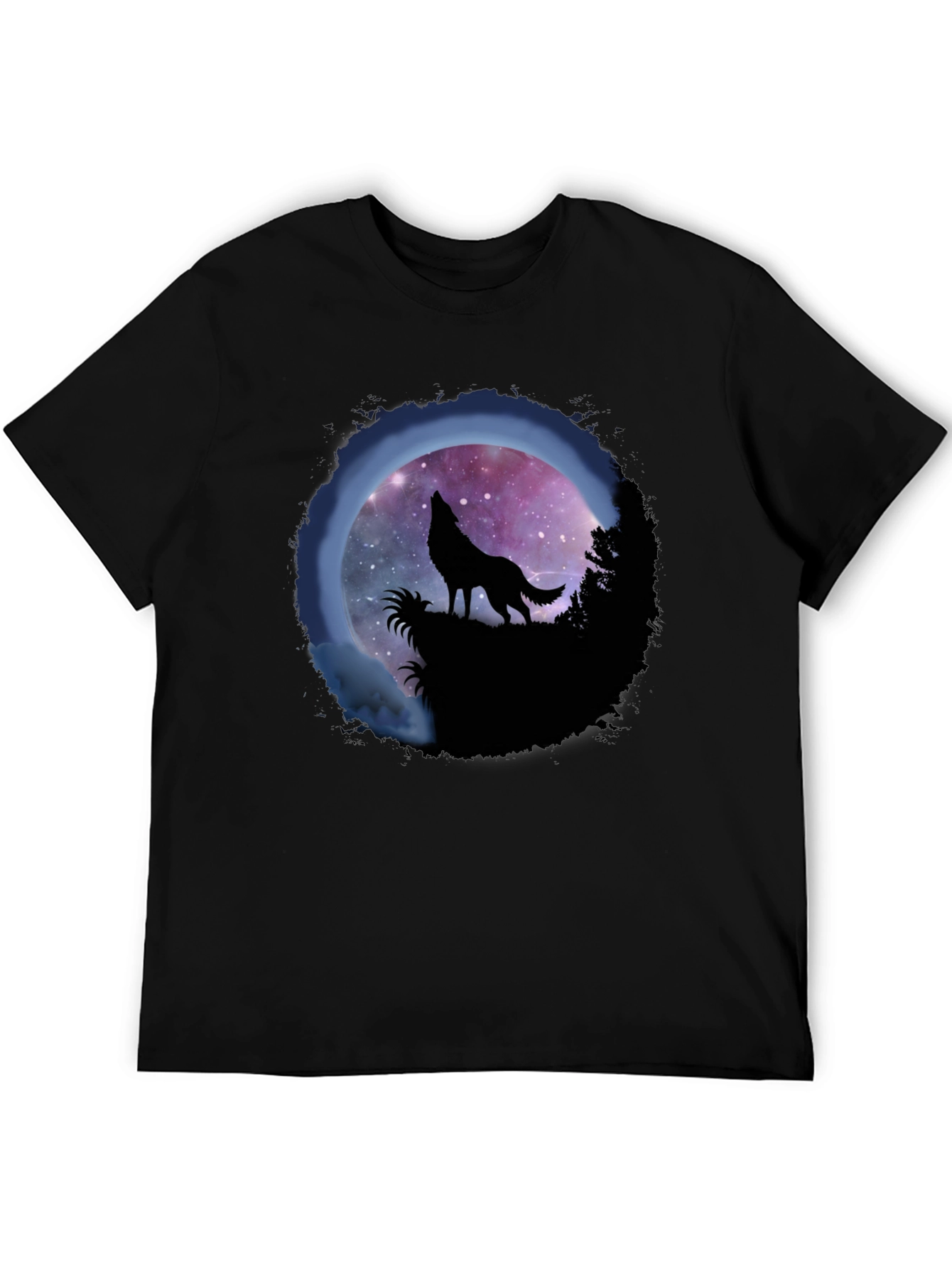 Wolf Howl Graphic Tee - Galaxy Moon Design