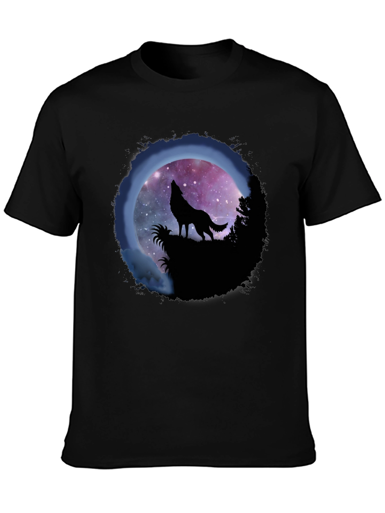 Wolf Howl Graphic Tee - Galaxy Moon Design