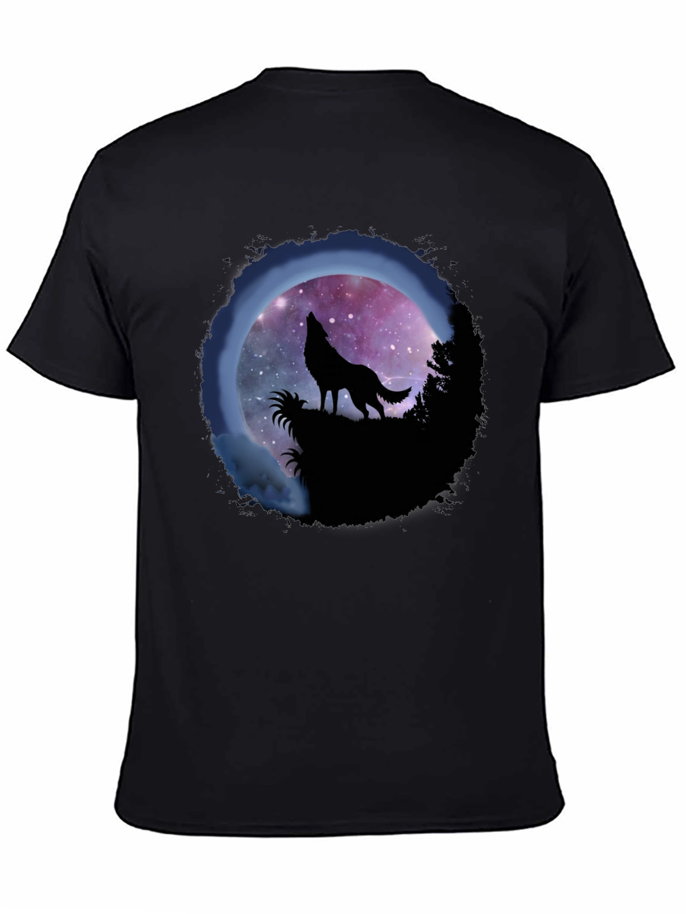 Wolf Howl Graphic Tee - Galaxy Moon Design
