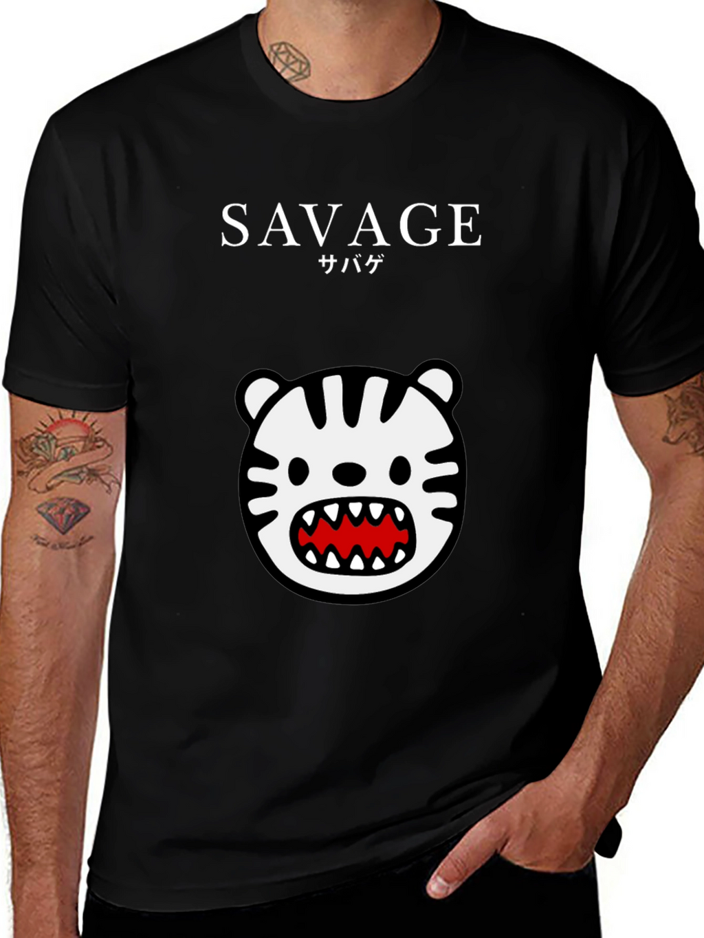 Savage Tiger Graphic Tee - Black Short Sleeve