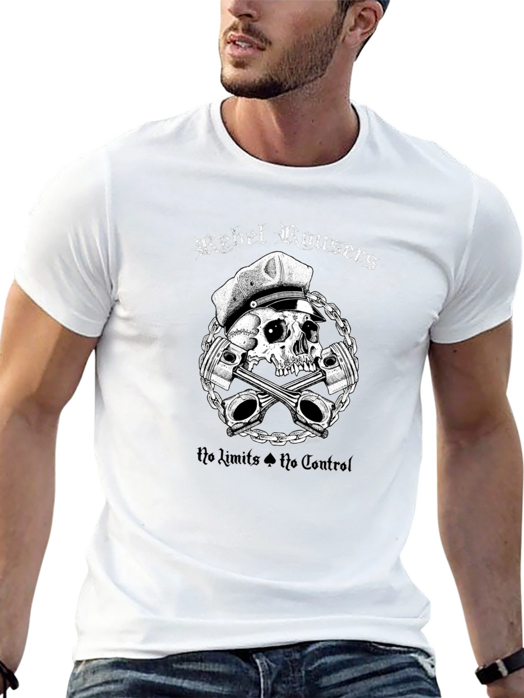 Rebel Rousers Skull & Pistons Graphic T-Shirt
