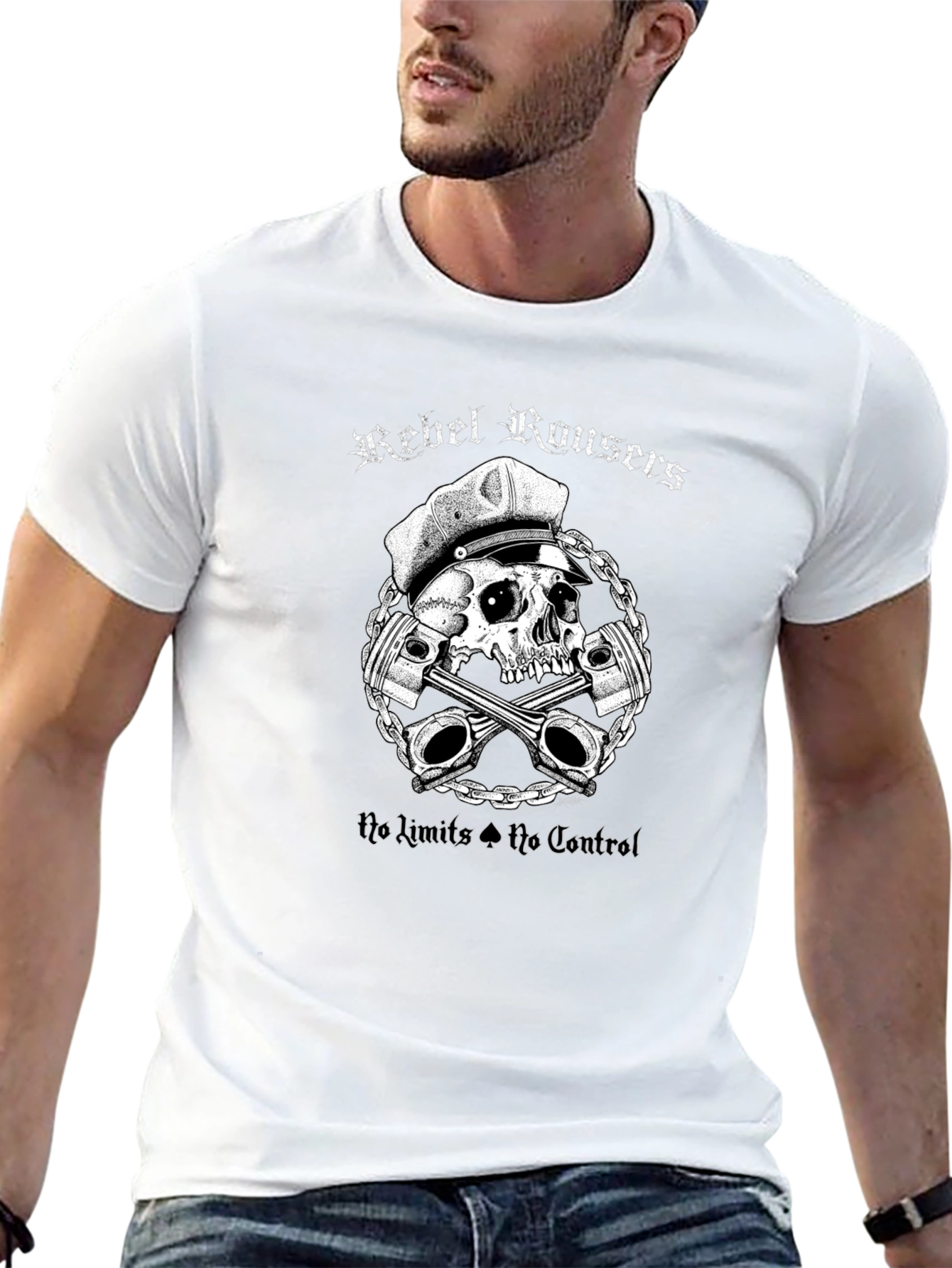 Rebel Rousers Skull & Pistons Graphic T-Shirt
