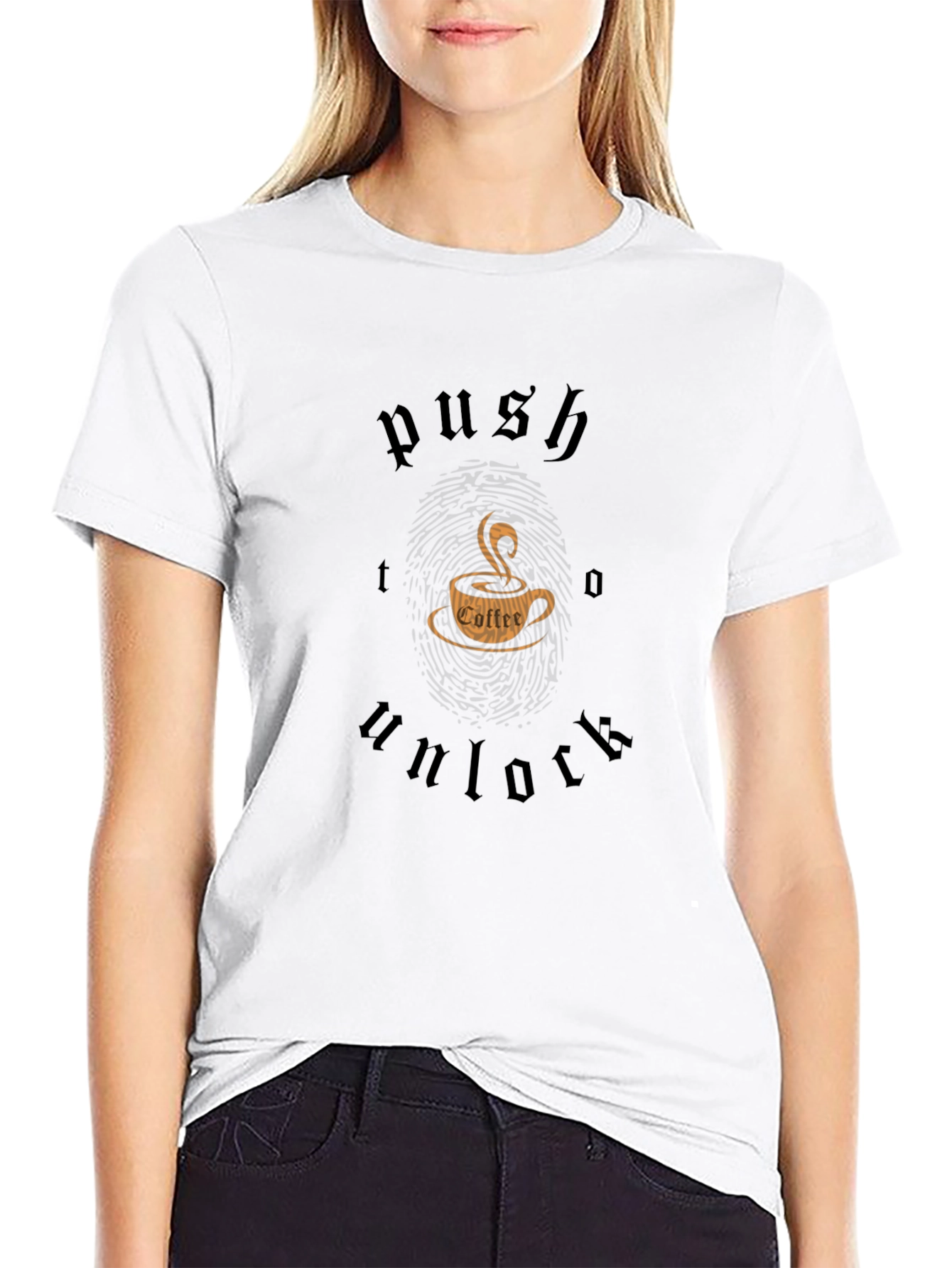 Push to Unlock Coffee T-Shirt