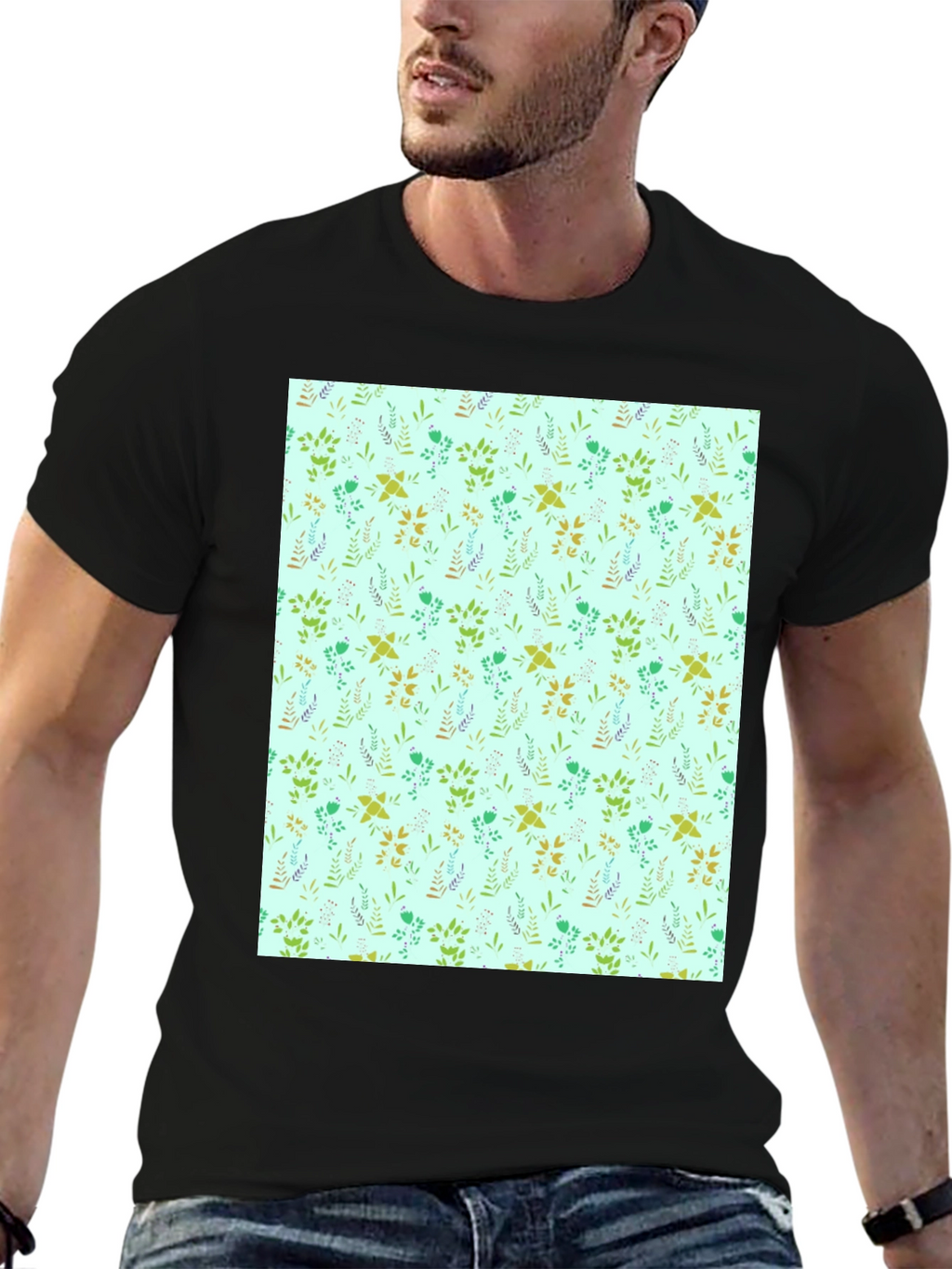 Botanical Print T-Shirt - Mens Black Tee