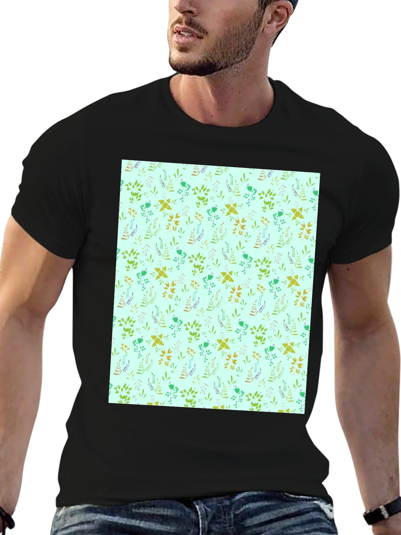 Botanical Print T-Shirt - Mens Black Tee