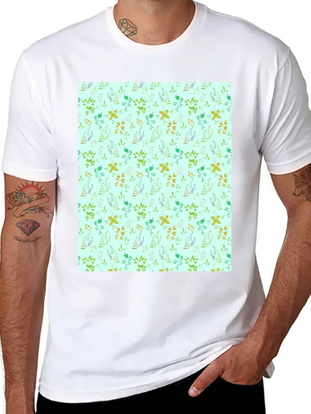 Botanical Print T-Shirt - Mens Black Tee