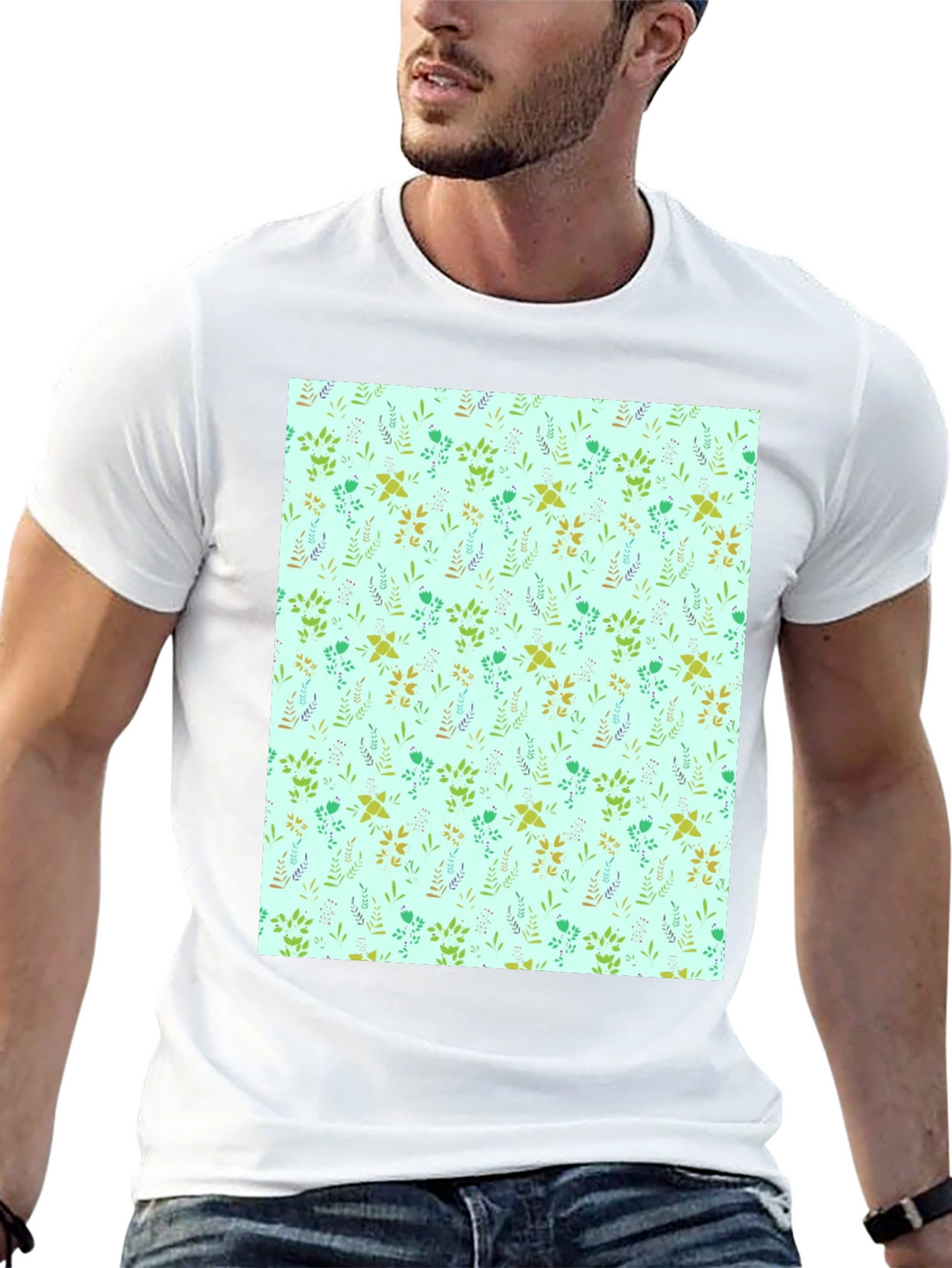 Botanical Print T-Shirt - Mens Black Tee