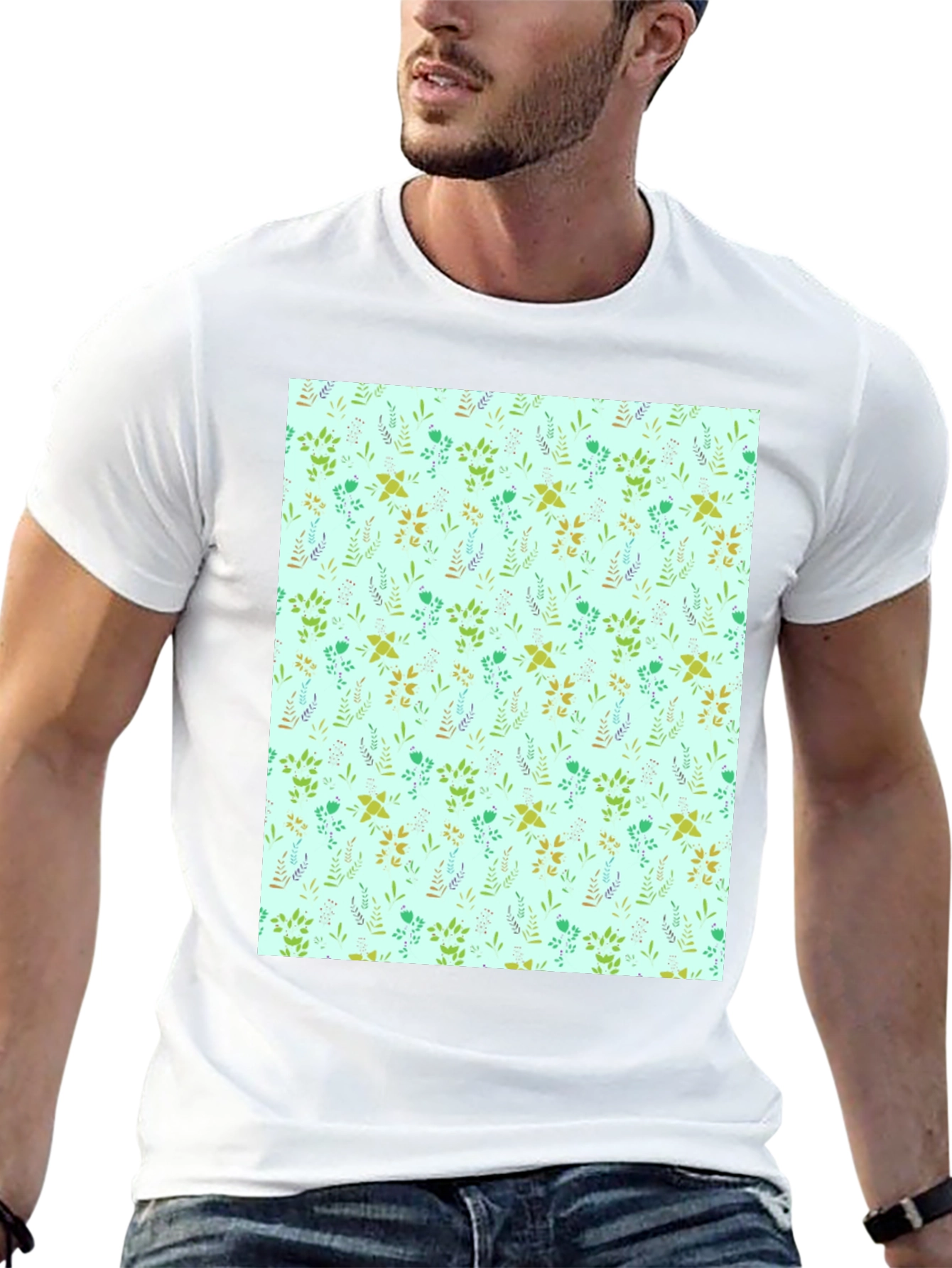 Botanical Print T-Shirt - Mens Black Tee