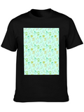 Botanical Print T-Shirt - Mens Black Tee
