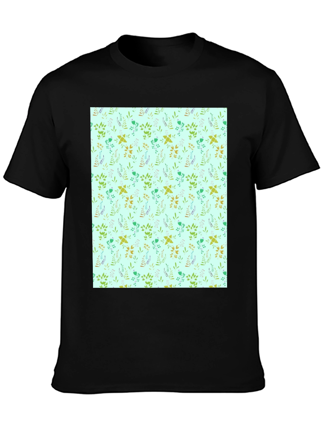 Botanical Print T-Shirt - Mens Black Tee