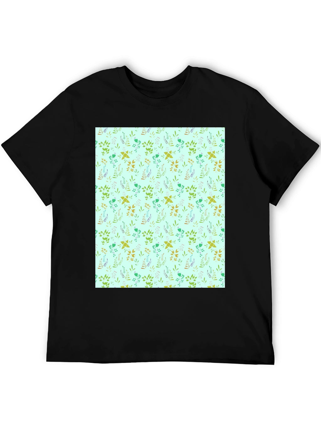 Botanical Print T-Shirt - Mens Black Tee