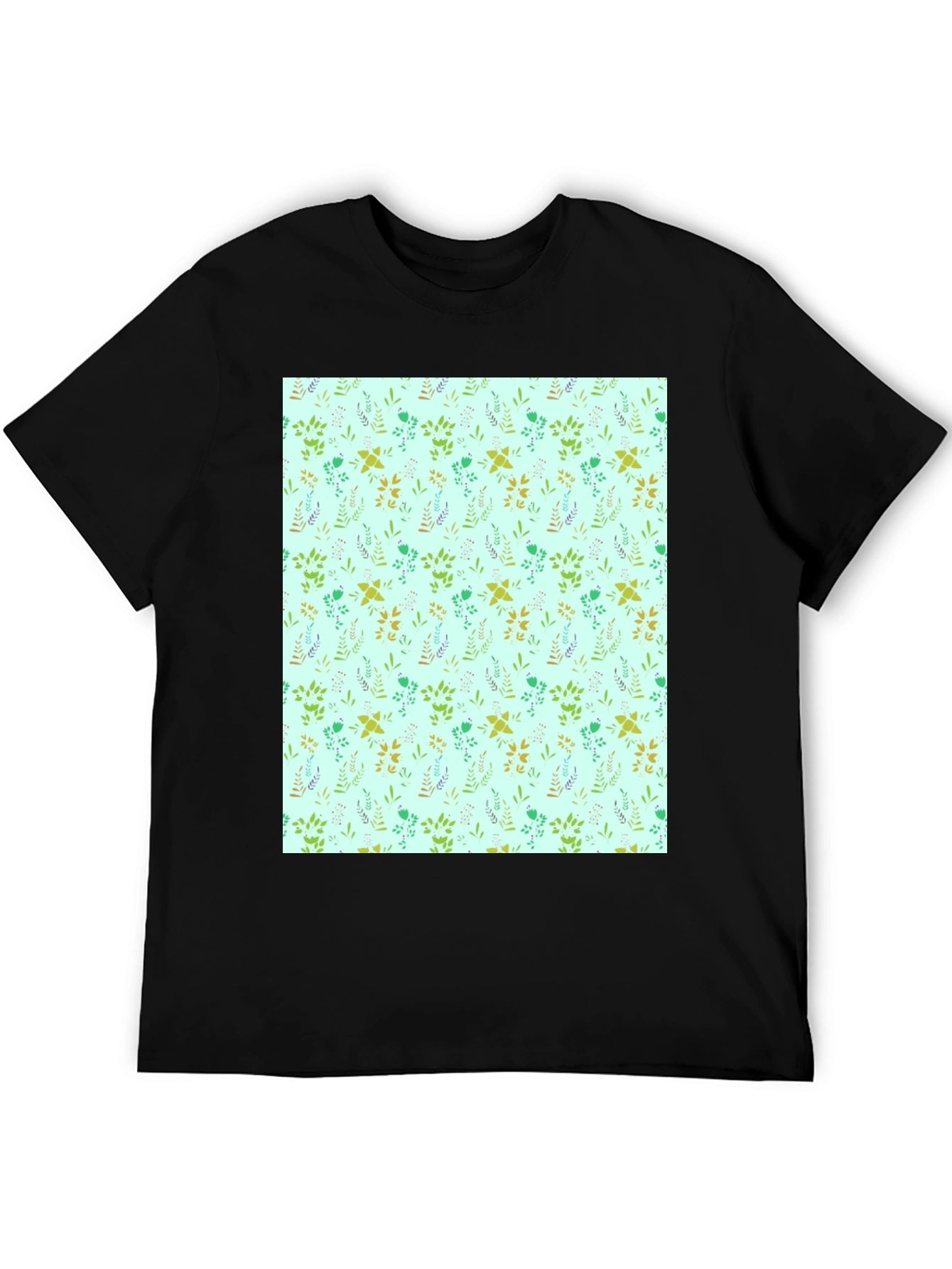 Botanical Print T-Shirt - Mens Black Tee