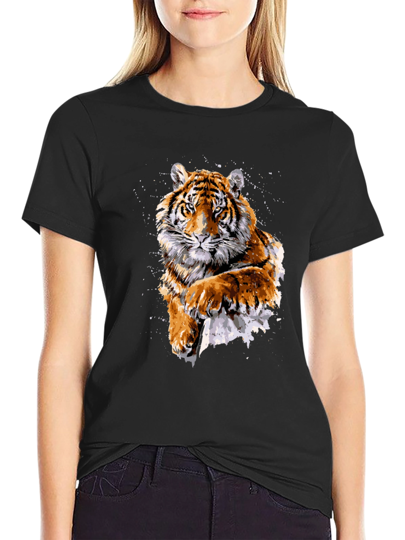Tiger Graphic Print Crew Neck T-Shirt