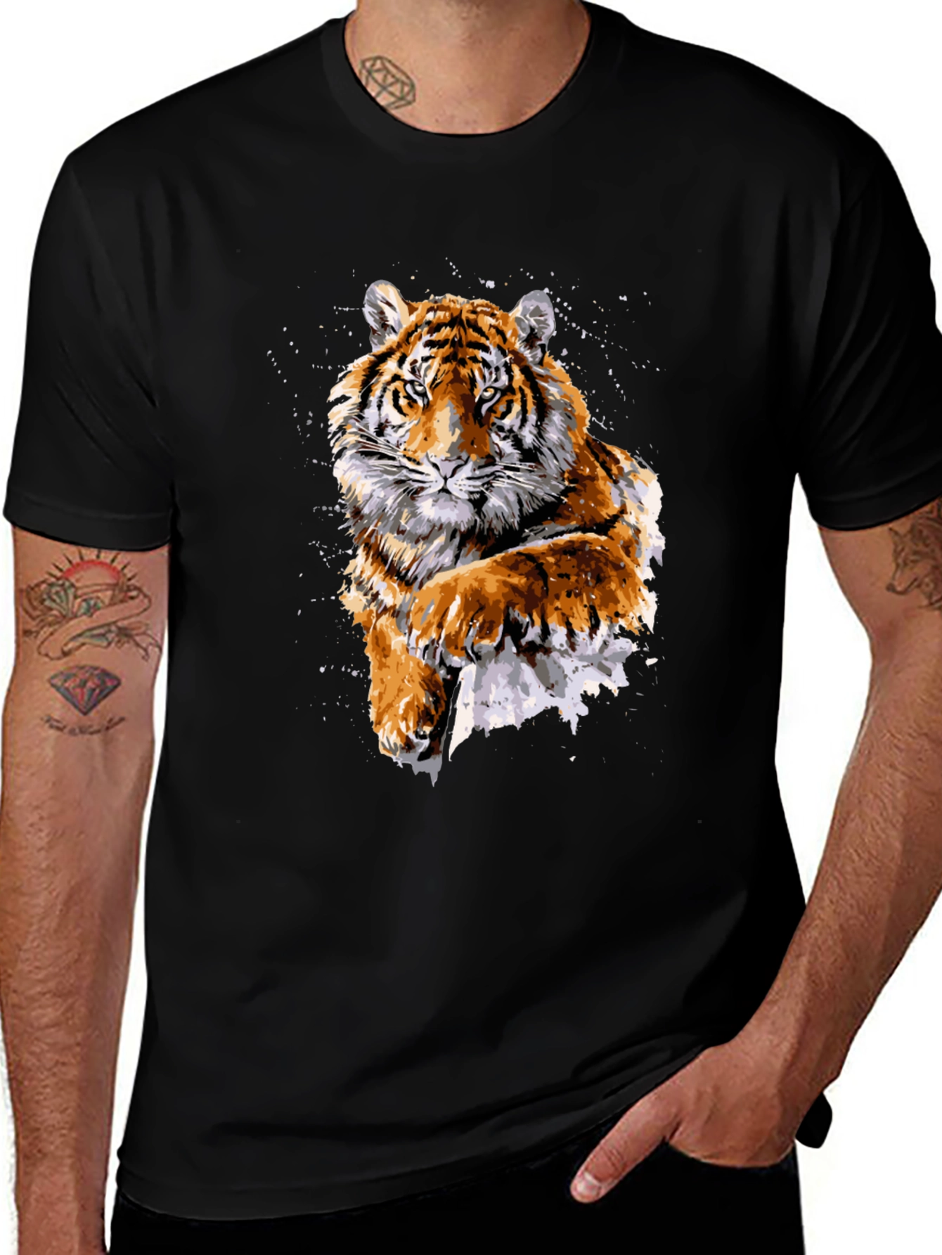 Tiger Graphic Print Crew Neck T-Shirt