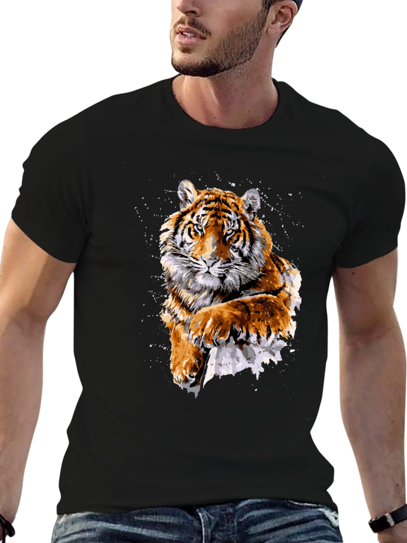 Tiger Graphic Print Crew Neck T-Shirt