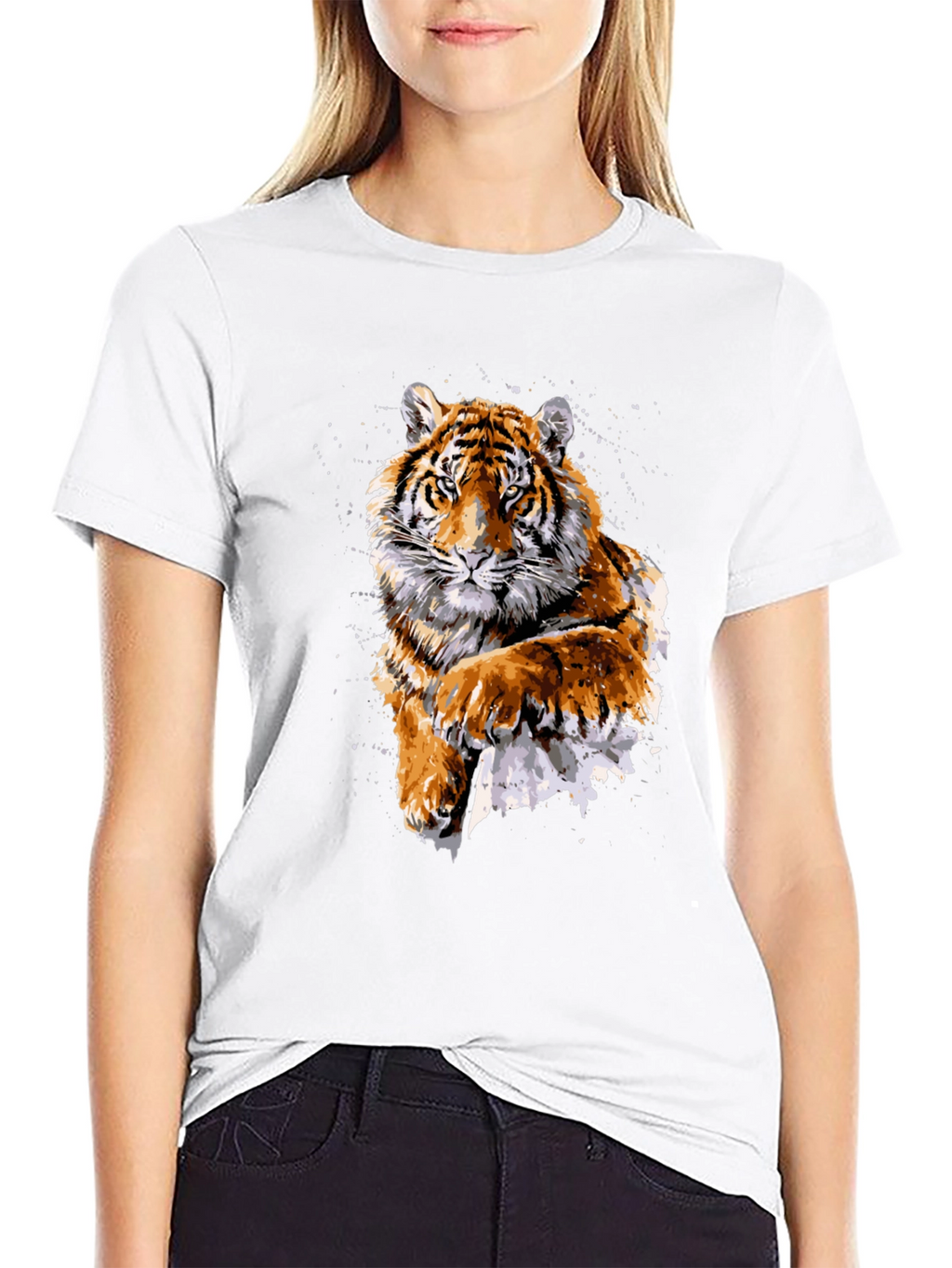 Tiger Graphic Print Crew Neck T-Shirt