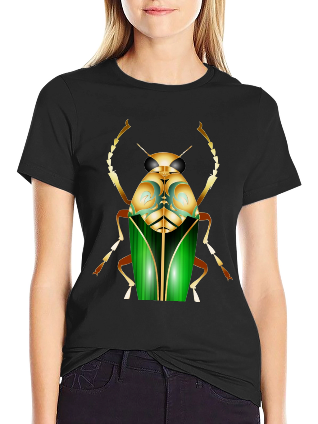 Mens Black T-Shirt with Bold Beetle Graphic