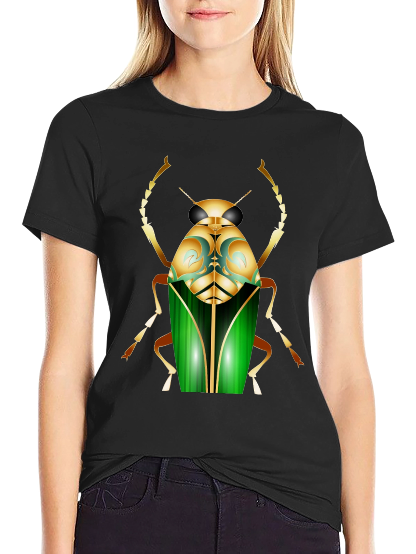 Mens Black T-Shirt with Bold Beetle Graphic