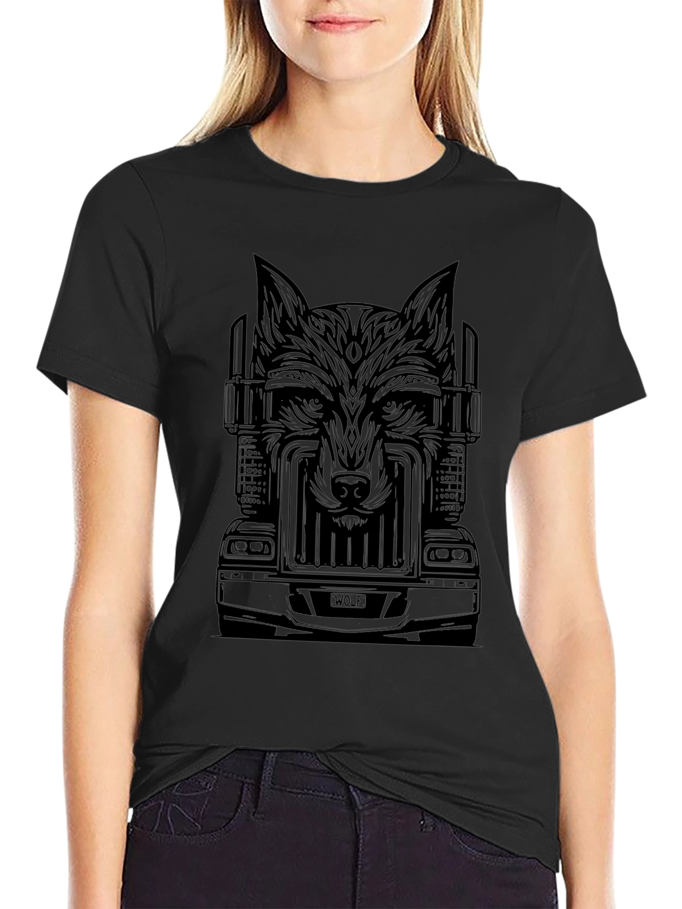 Wolf Trucker Graphic Tee - Cool Black T-Shirt