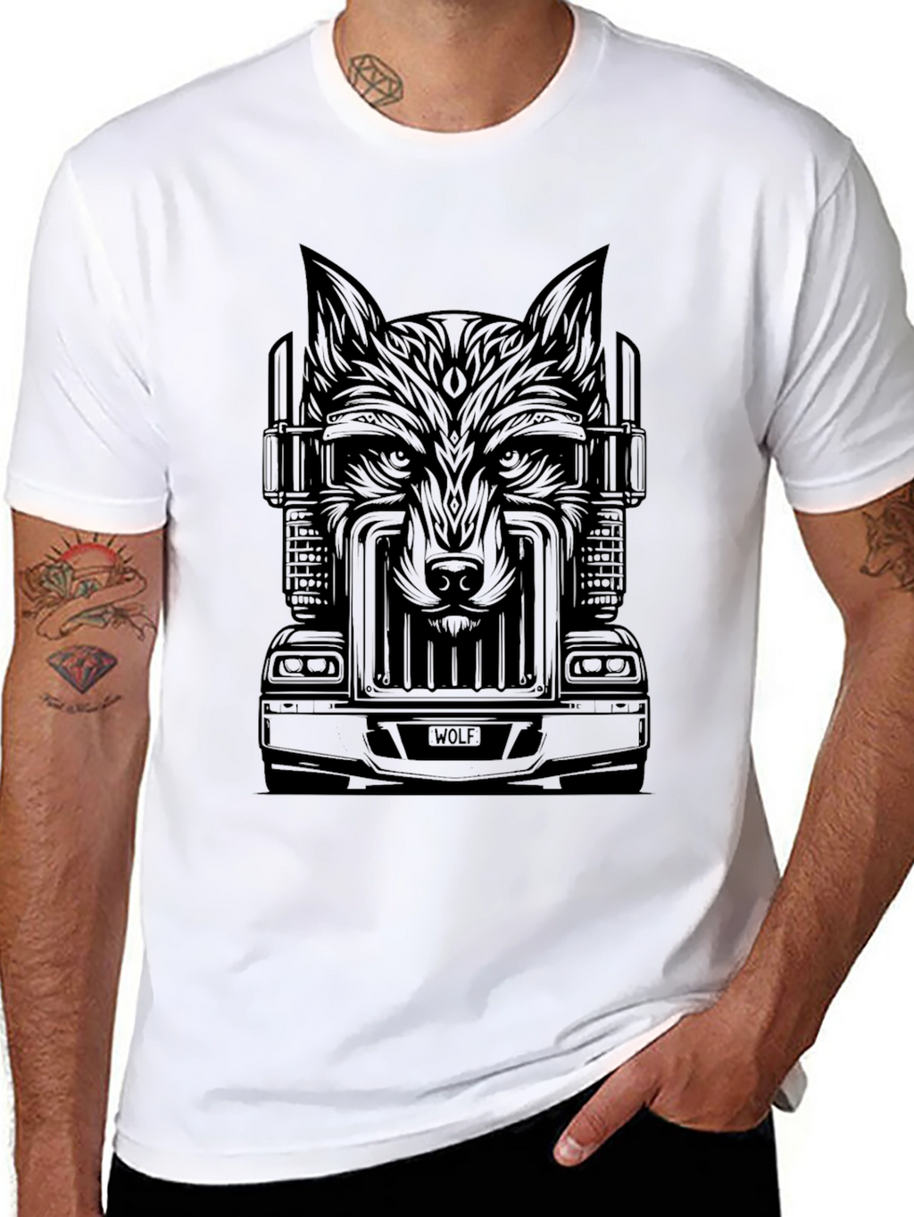 Wolf Trucker Graphic Tee - Cool Black T-Shirt