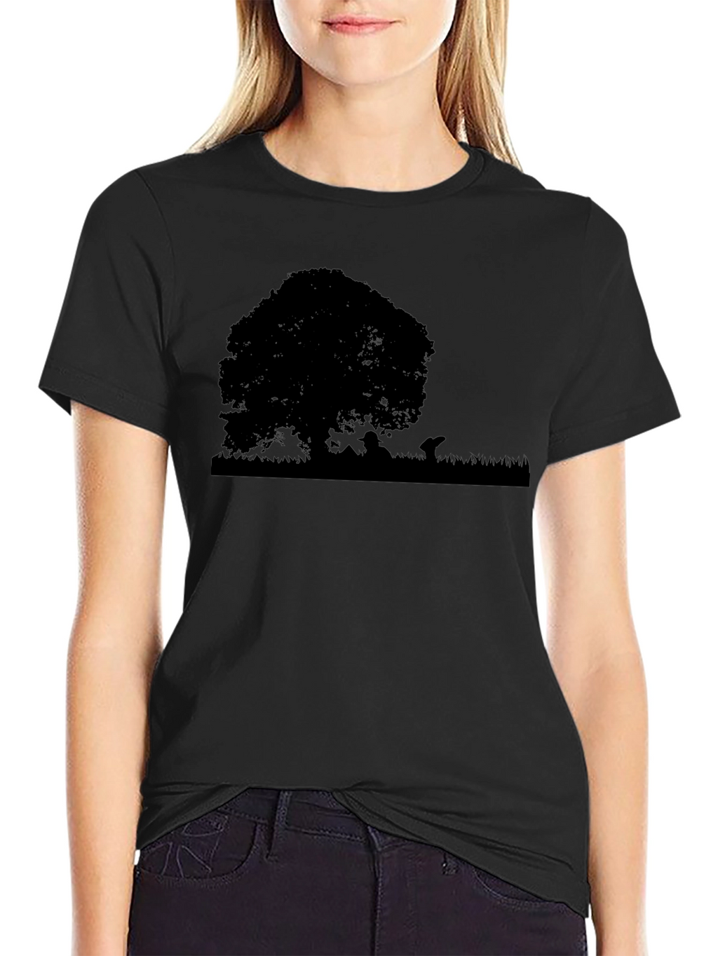Nature Silhouette Tree Graphic Tee - Black