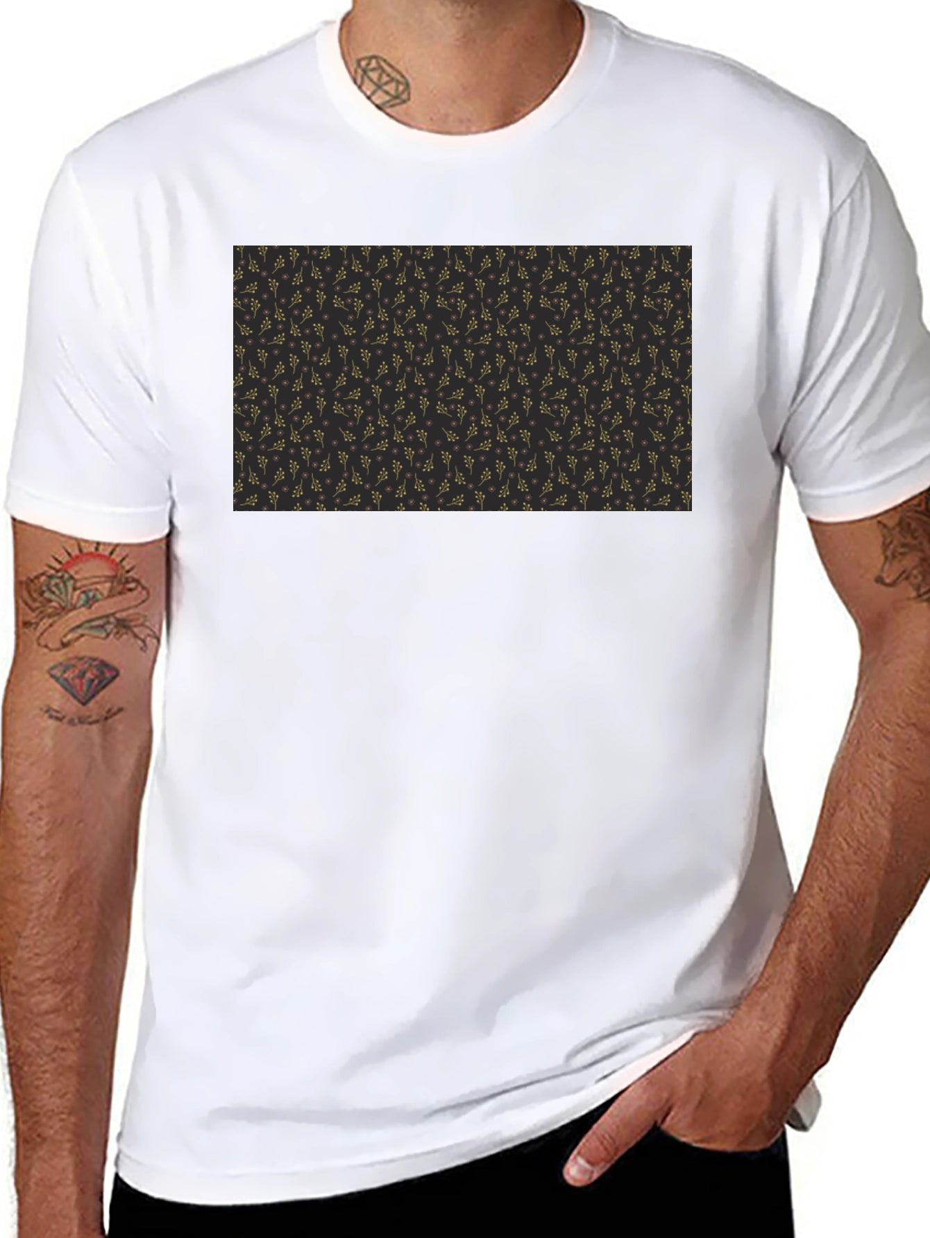 Elegant Black Tee with Gold Floral Pattern