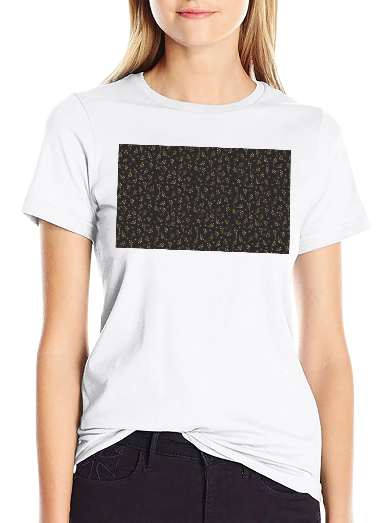 Elegant Black Tee with Gold Floral Pattern