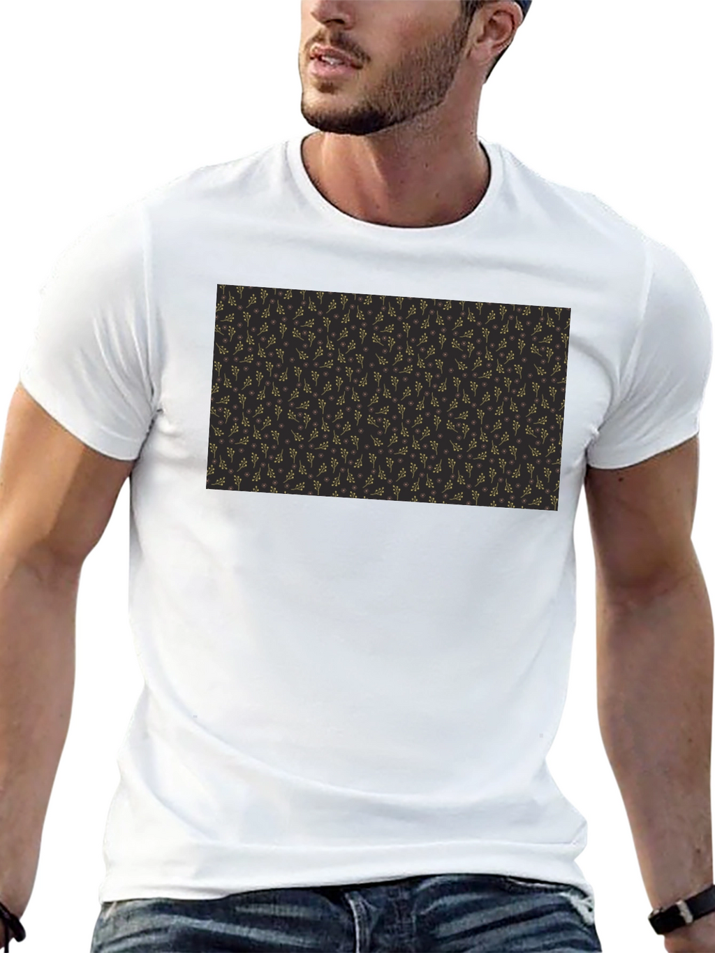 Elegant Black Tee with Gold Floral Pattern