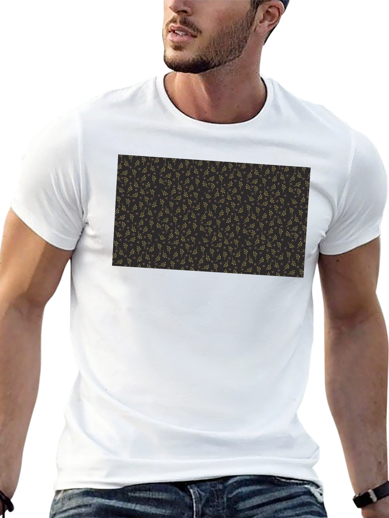 Elegant Black Tee with Gold Floral Pattern