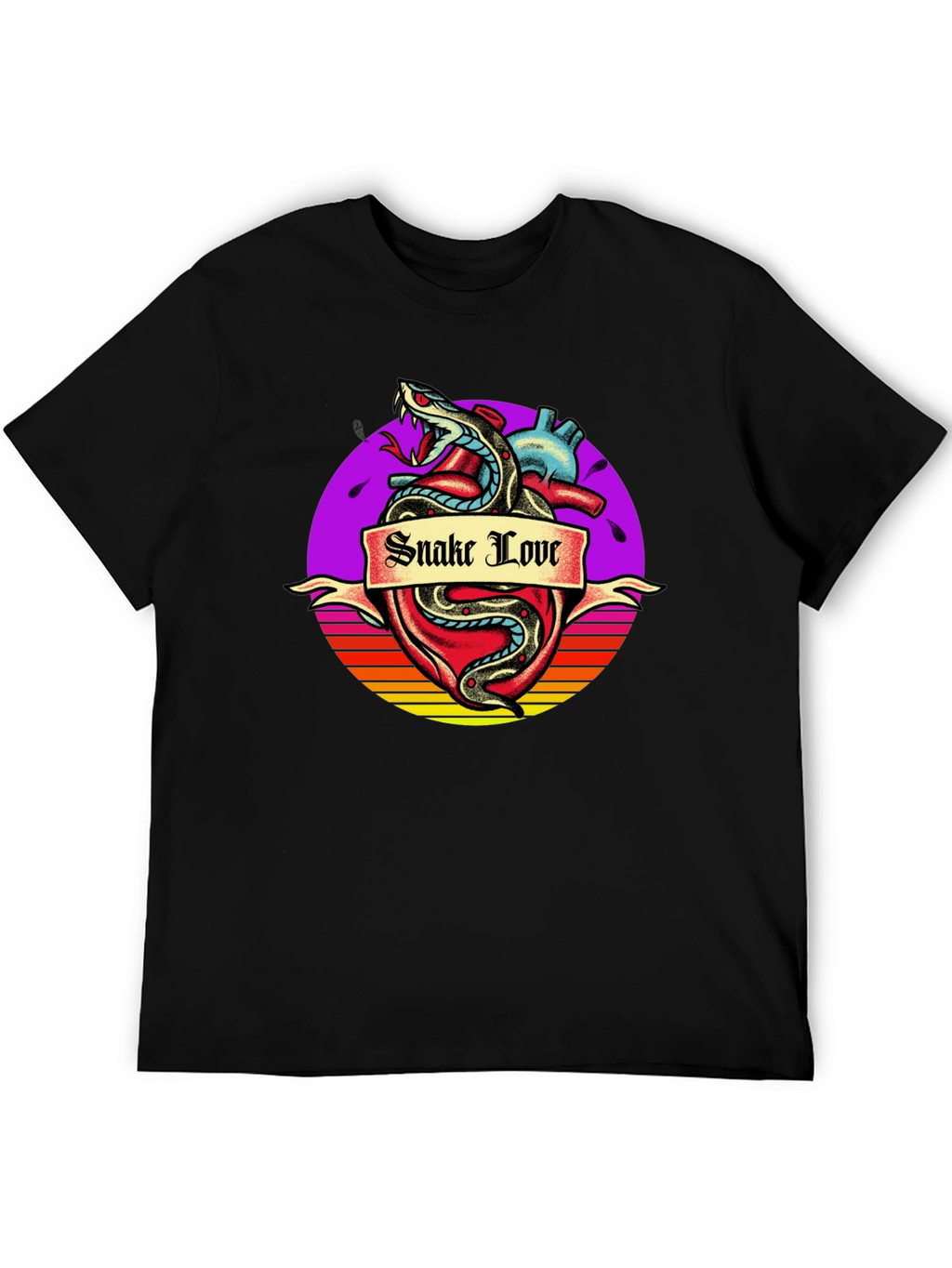 Snake Love Heart Graphic Tee - Mens Black T-Shirt