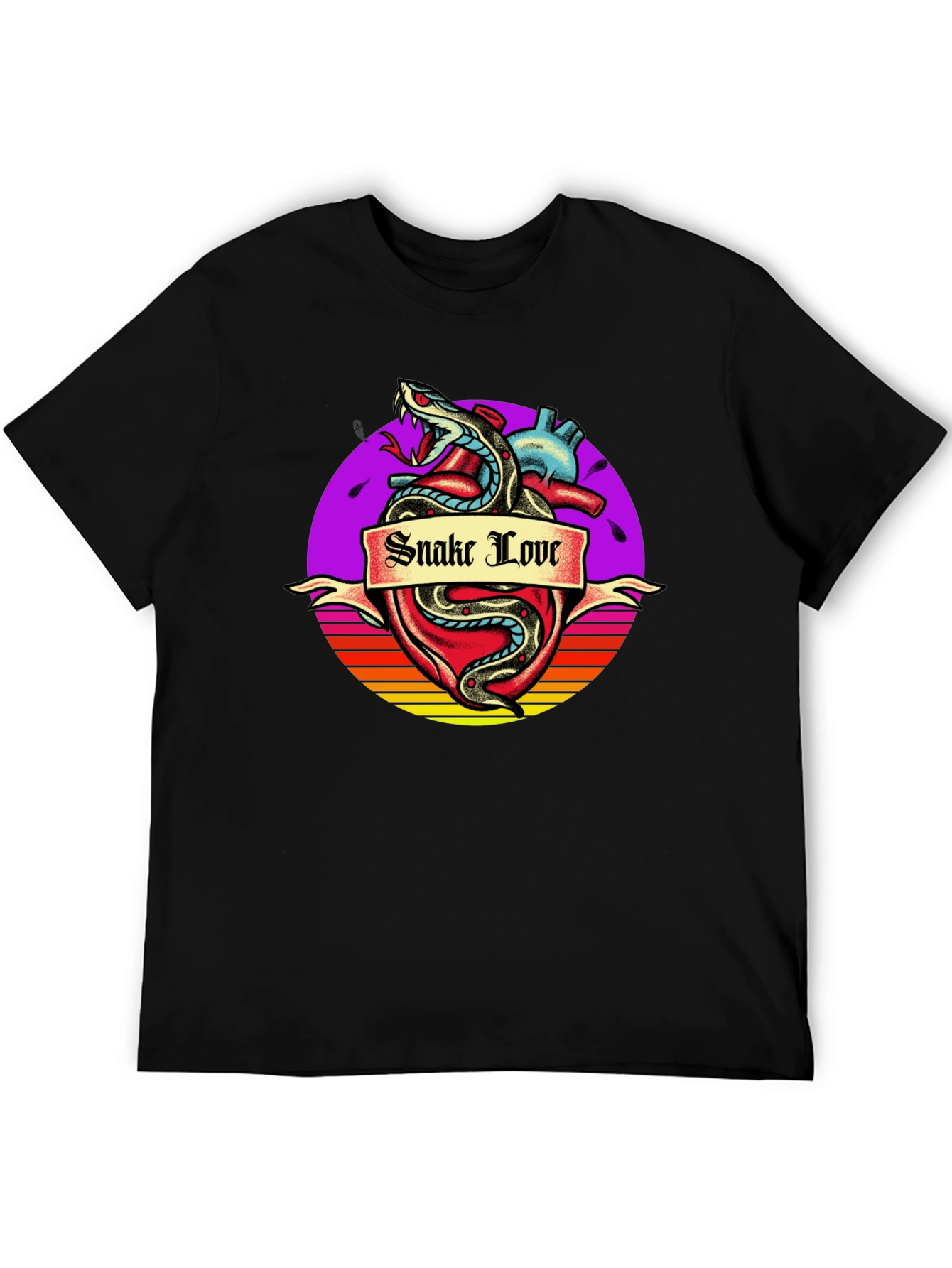 Snake Love Heart Graphic Tee - Mens Black T-Shirt