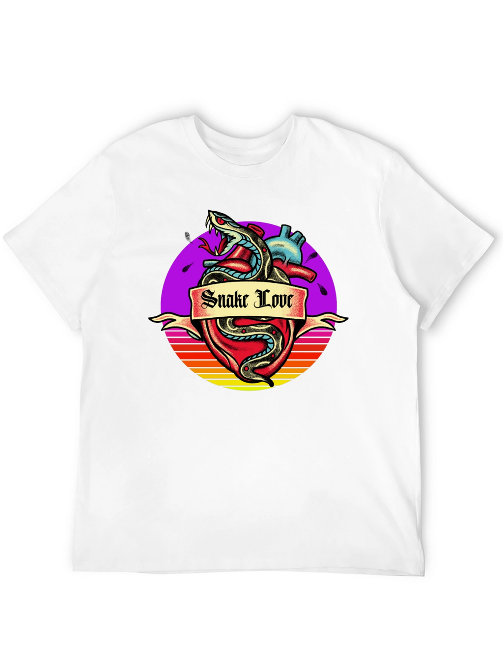 Snake Love Heart Graphic Tee - Mens Black T-Shirt