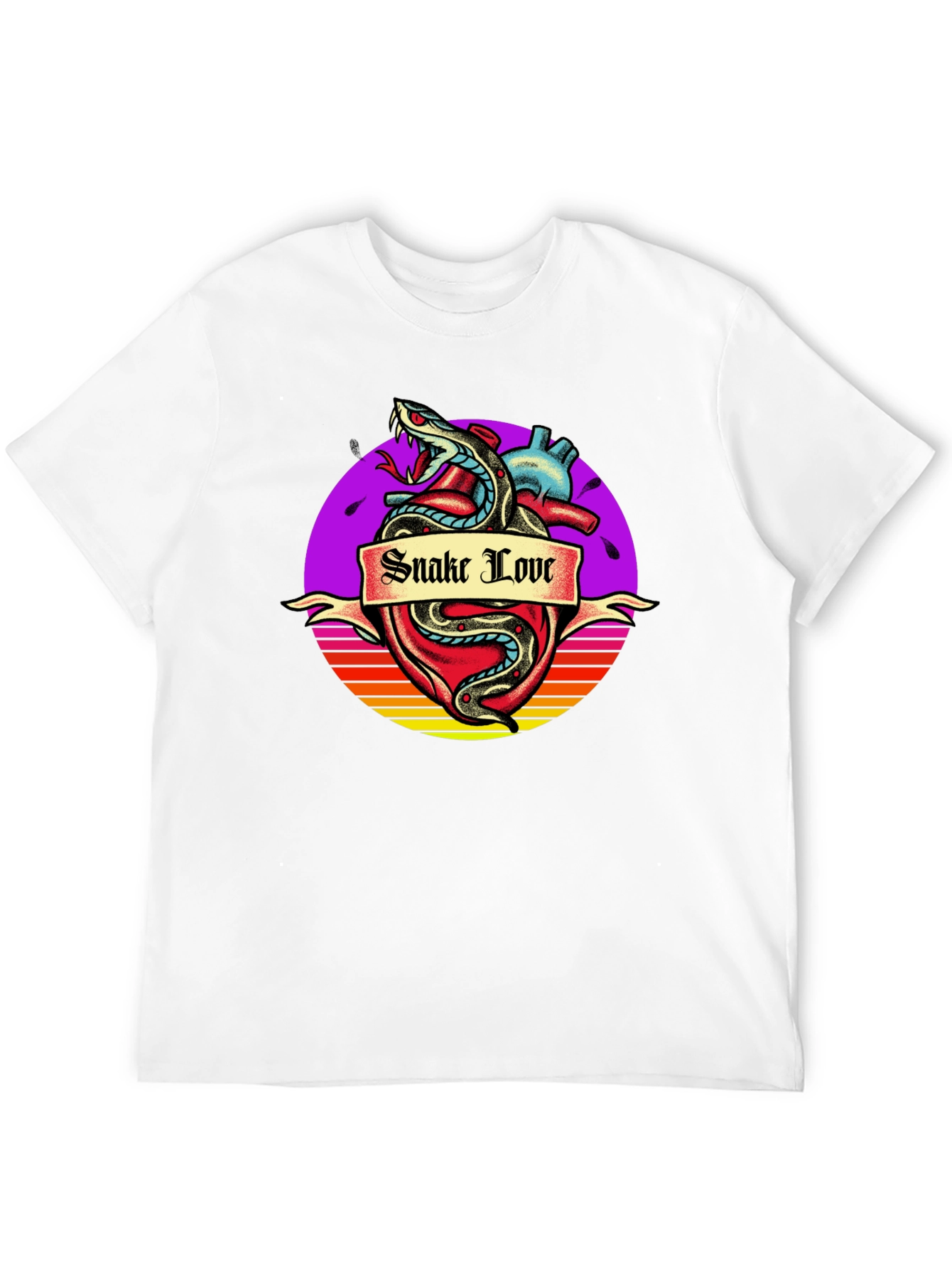 Snake Love Heart Graphic Tee - Mens Black T-Shirt