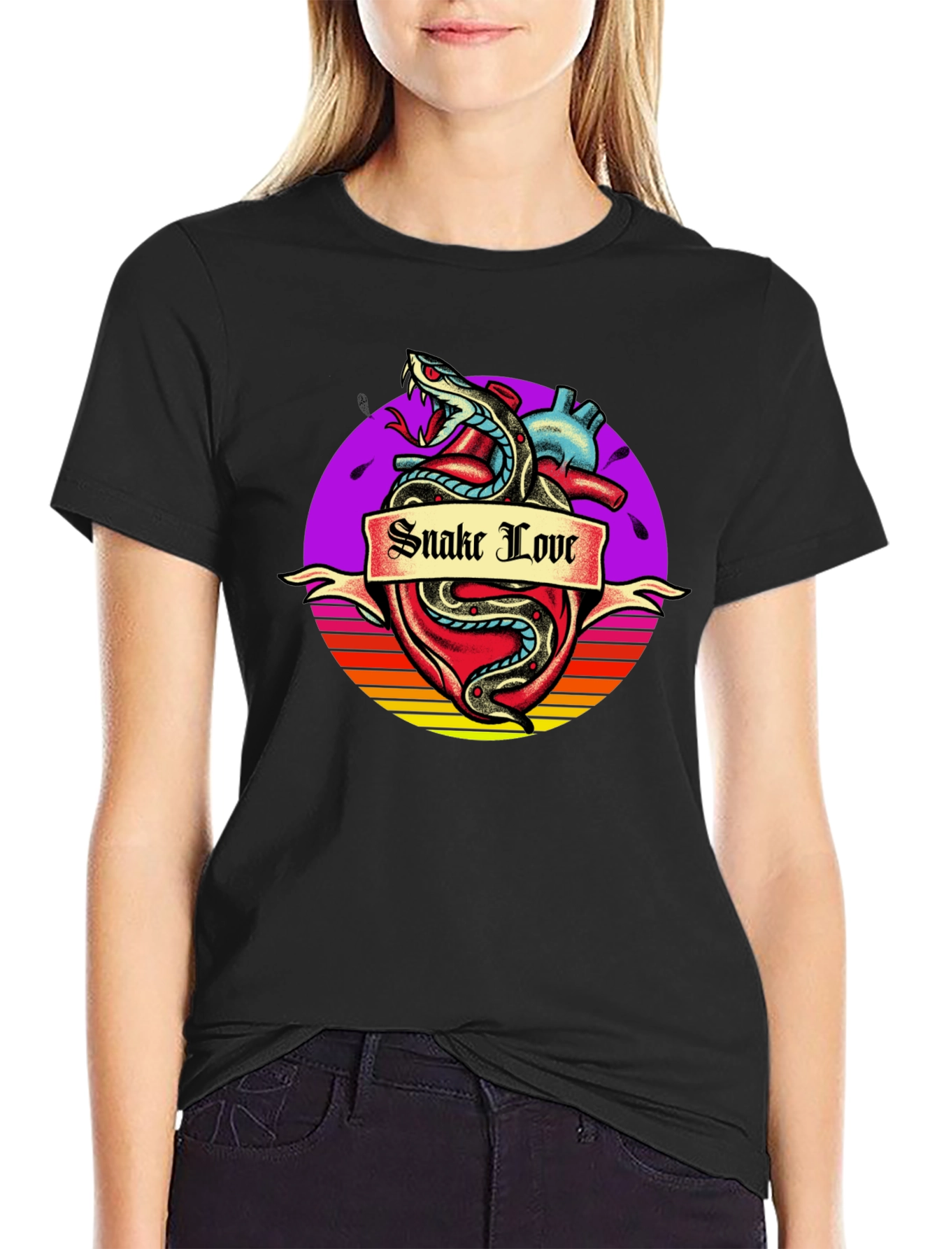 Snake Love Heart Graphic Tee - Mens Black T-Shirt