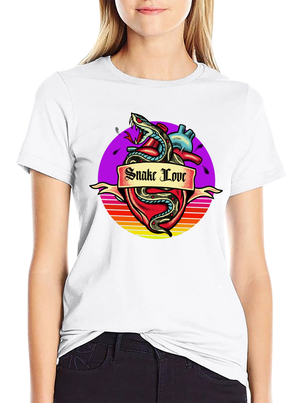 Snake Love Heart Graphic Tee - Mens Black T-Shirt