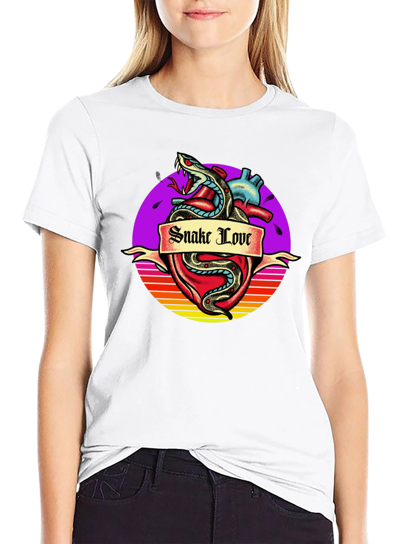 Snake Love Heart Graphic Tee - Mens Black T-Shirt