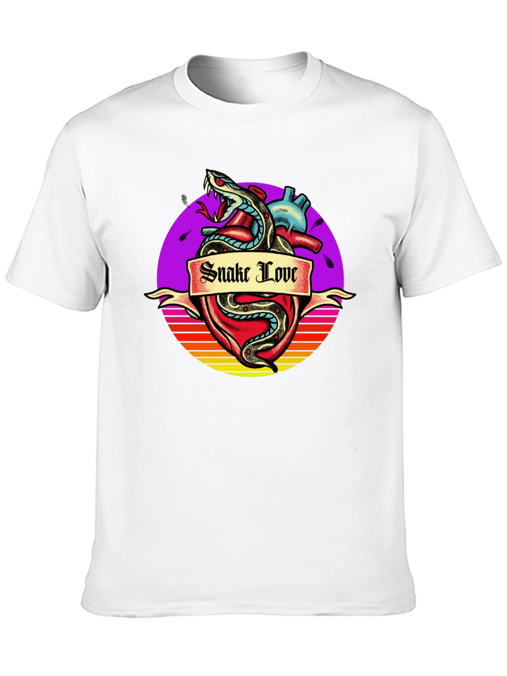 Snake Love Heart Graphic Tee - Mens Black T-Shirt