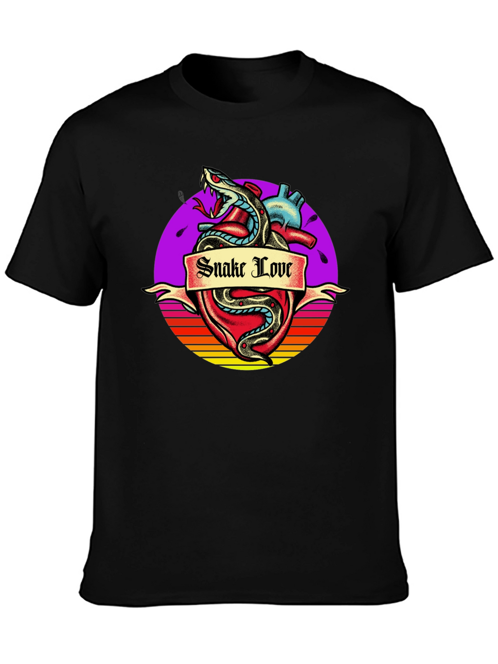 Snake Love Heart Graphic Tee - Mens Black T-Shirt