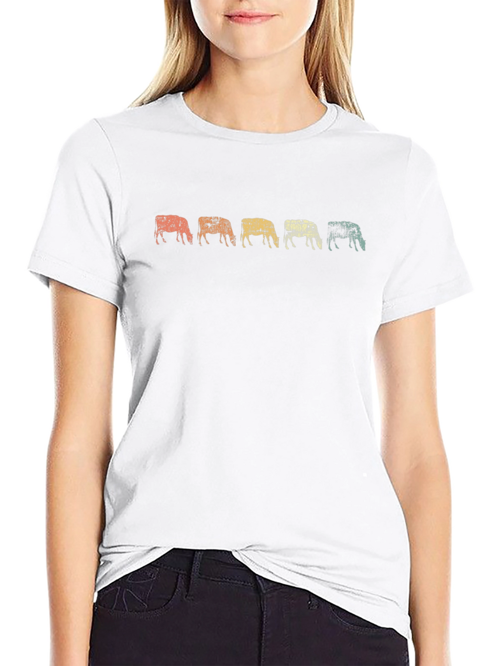 Retro Grazing Cows Graphic Tee - Black Cotton T-Shirt