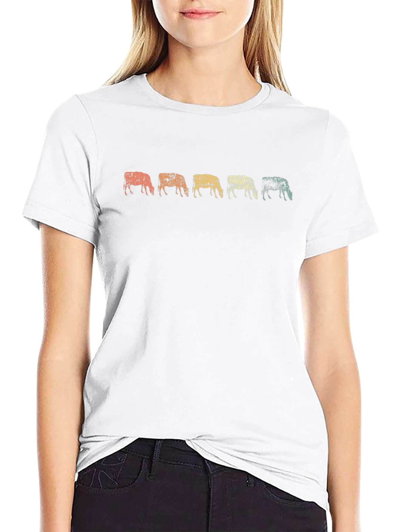 Retro Grazing Cows Graphic Tee - Black Cotton T-Shirt