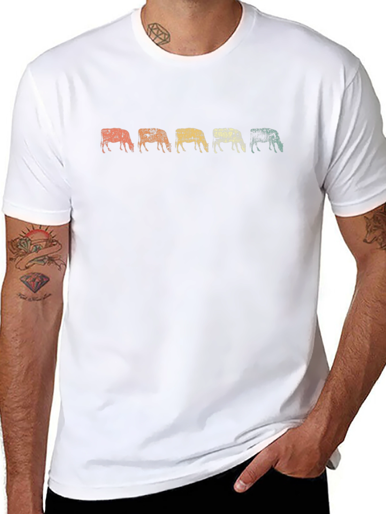 Retro Grazing Cows Graphic Tee - Black Cotton T-Shirt