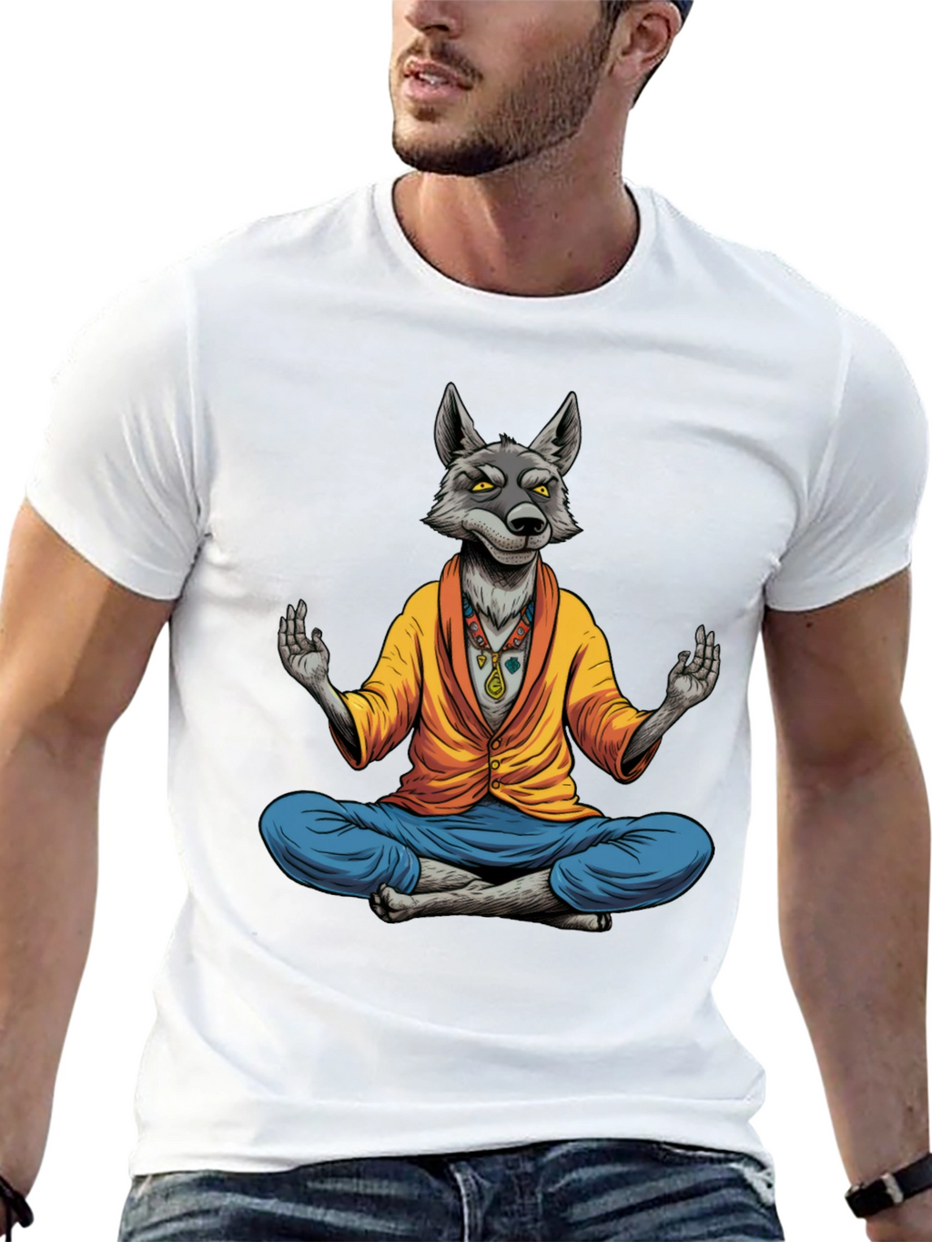 Meditating Wolf Graphic Tee - Quirky Yoga Style