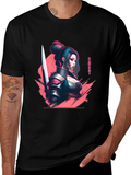 Samurai Girl Graphic T-Shirt - Sleek Anime Style