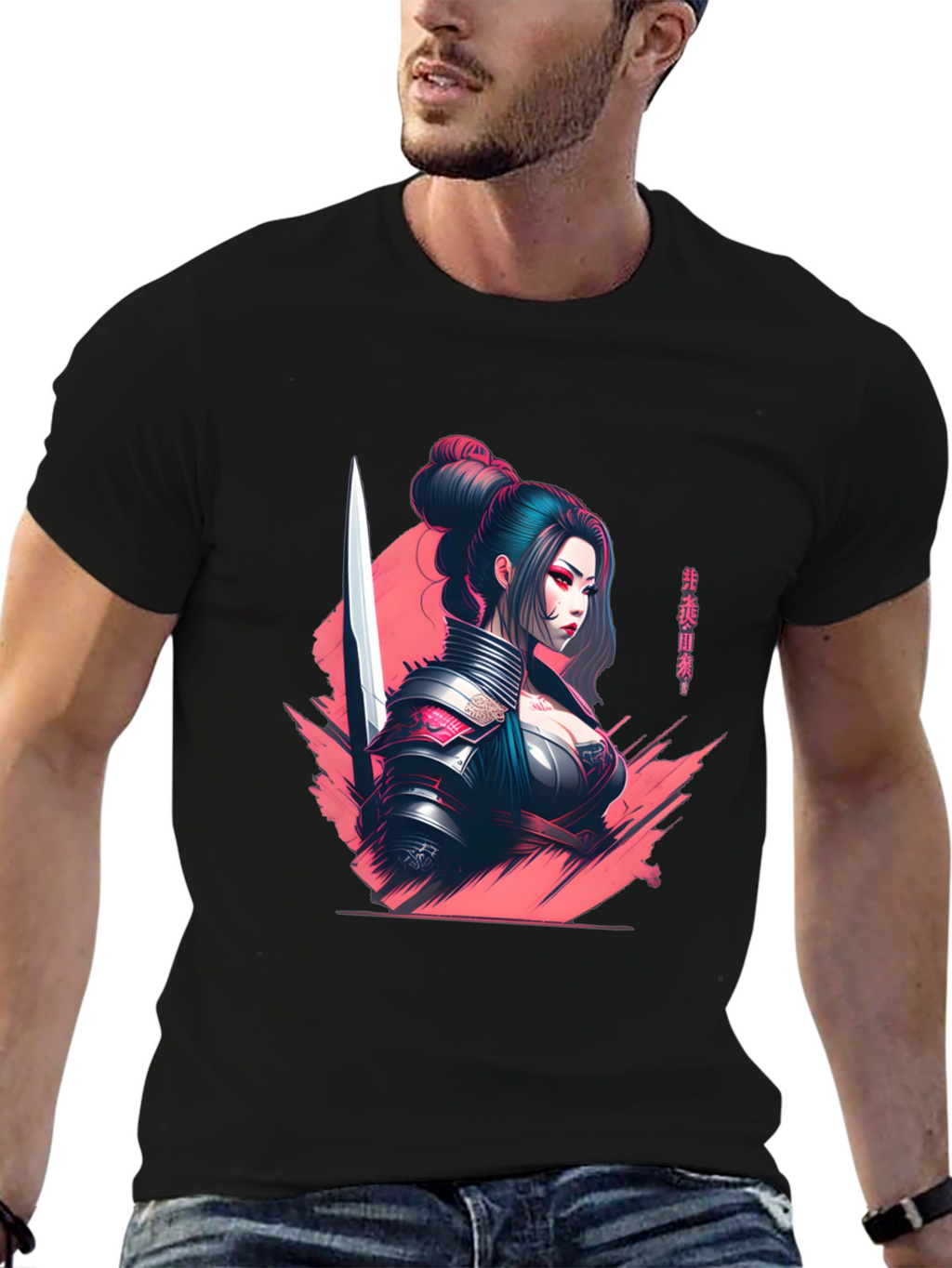 Samurai Girl Graphic T-Shirt - Sleek Anime Style