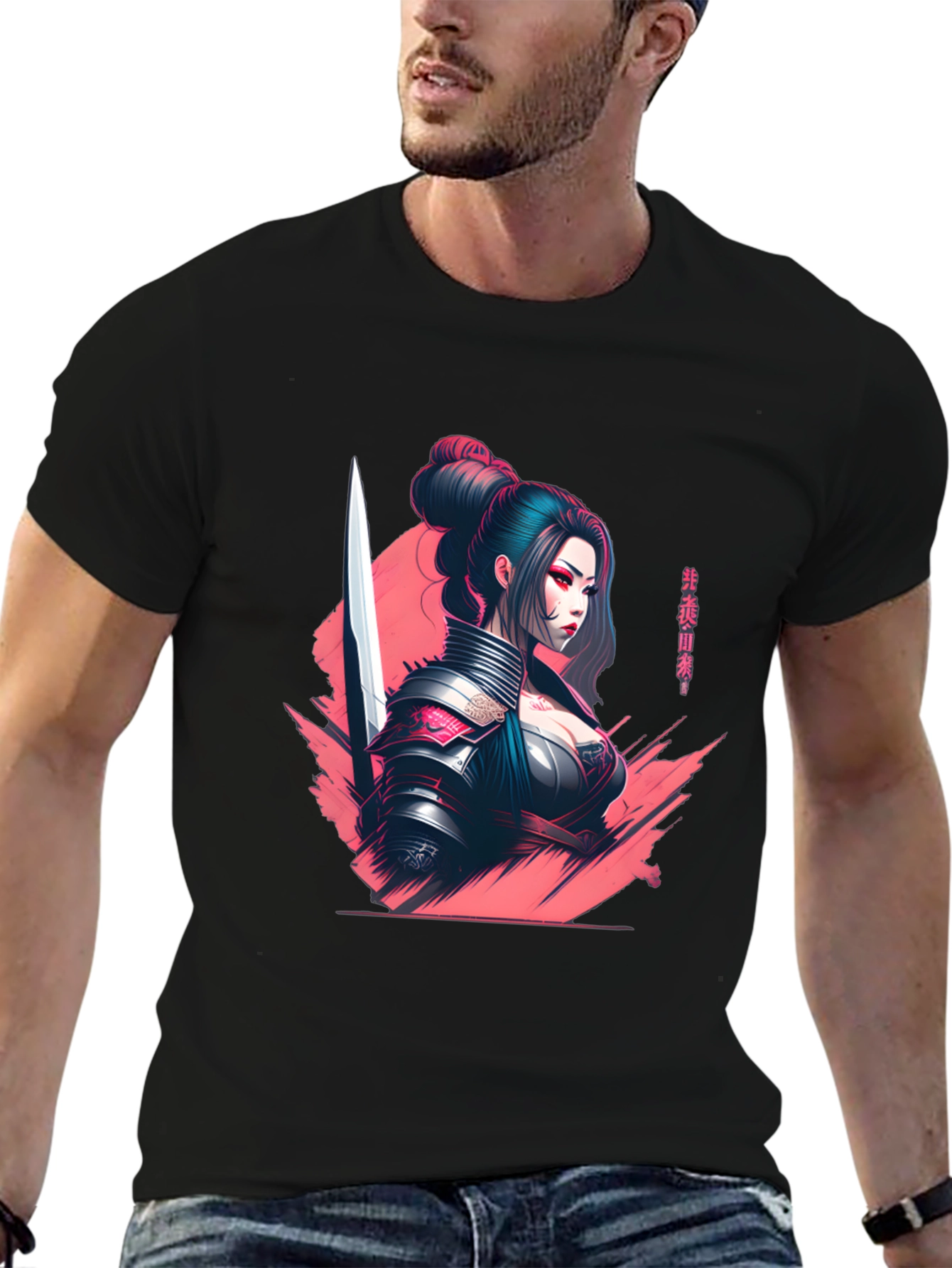Samurai Girl Graphic T-Shirt - Sleek Anime Style