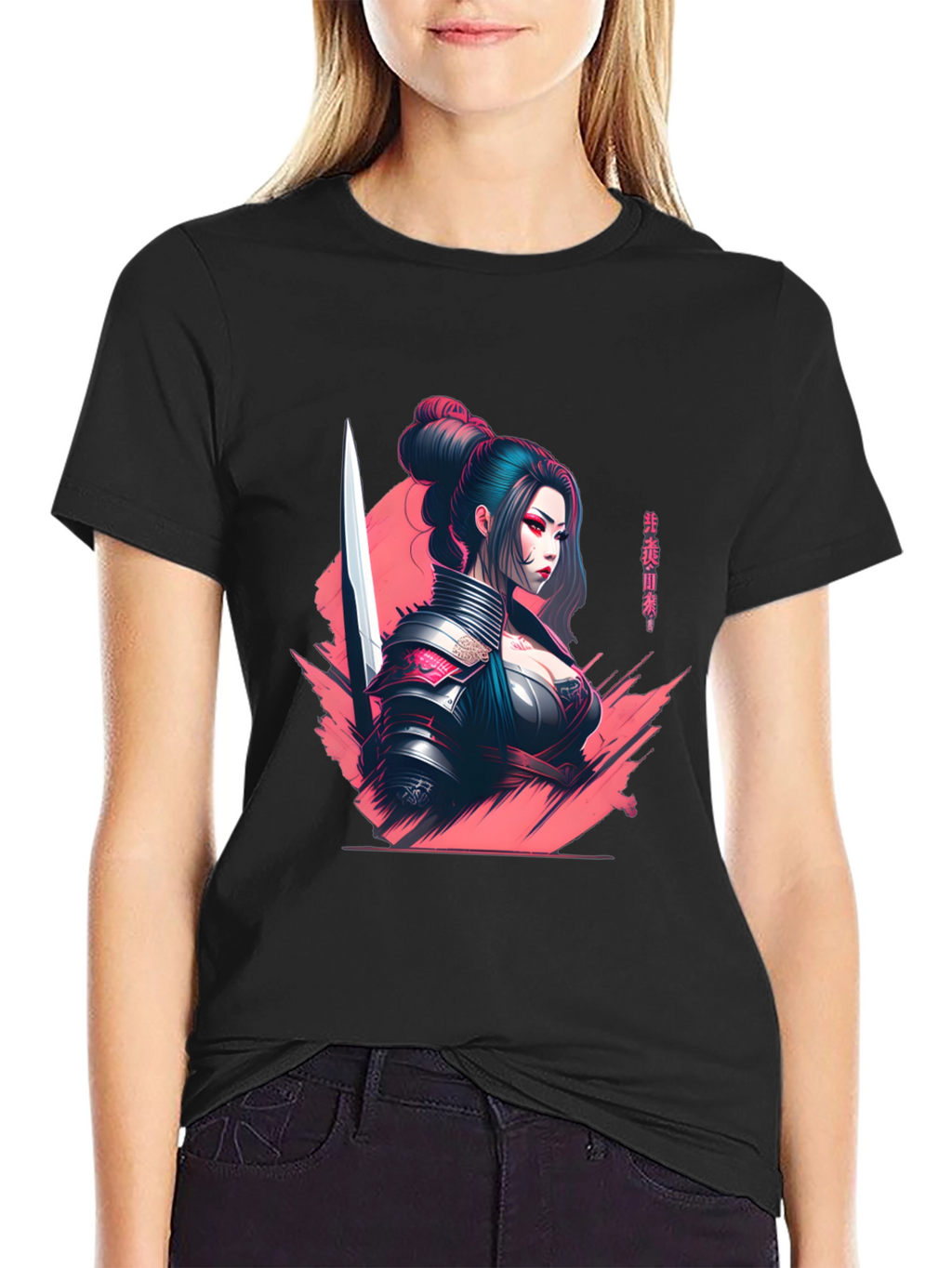 Samurai Girl Graphic T-Shirt - Sleek Anime Style
