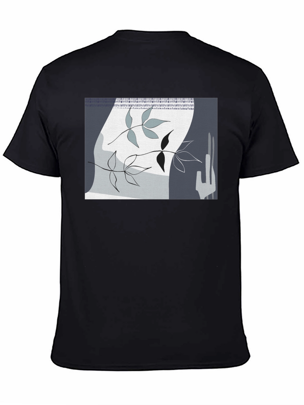 Abstract Leaf Design Black T-Shirt