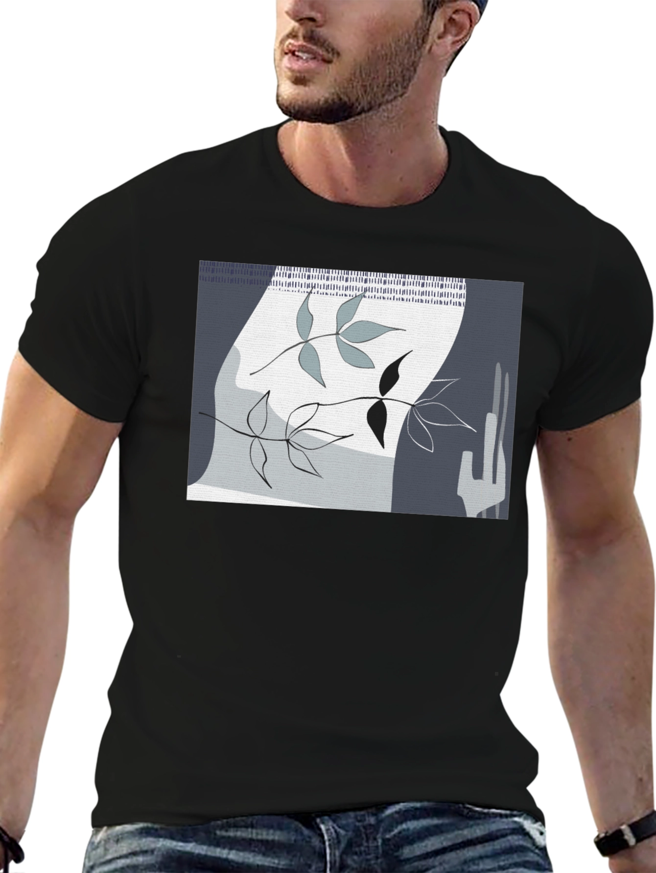 Abstract Leaf Design Black T-Shirt