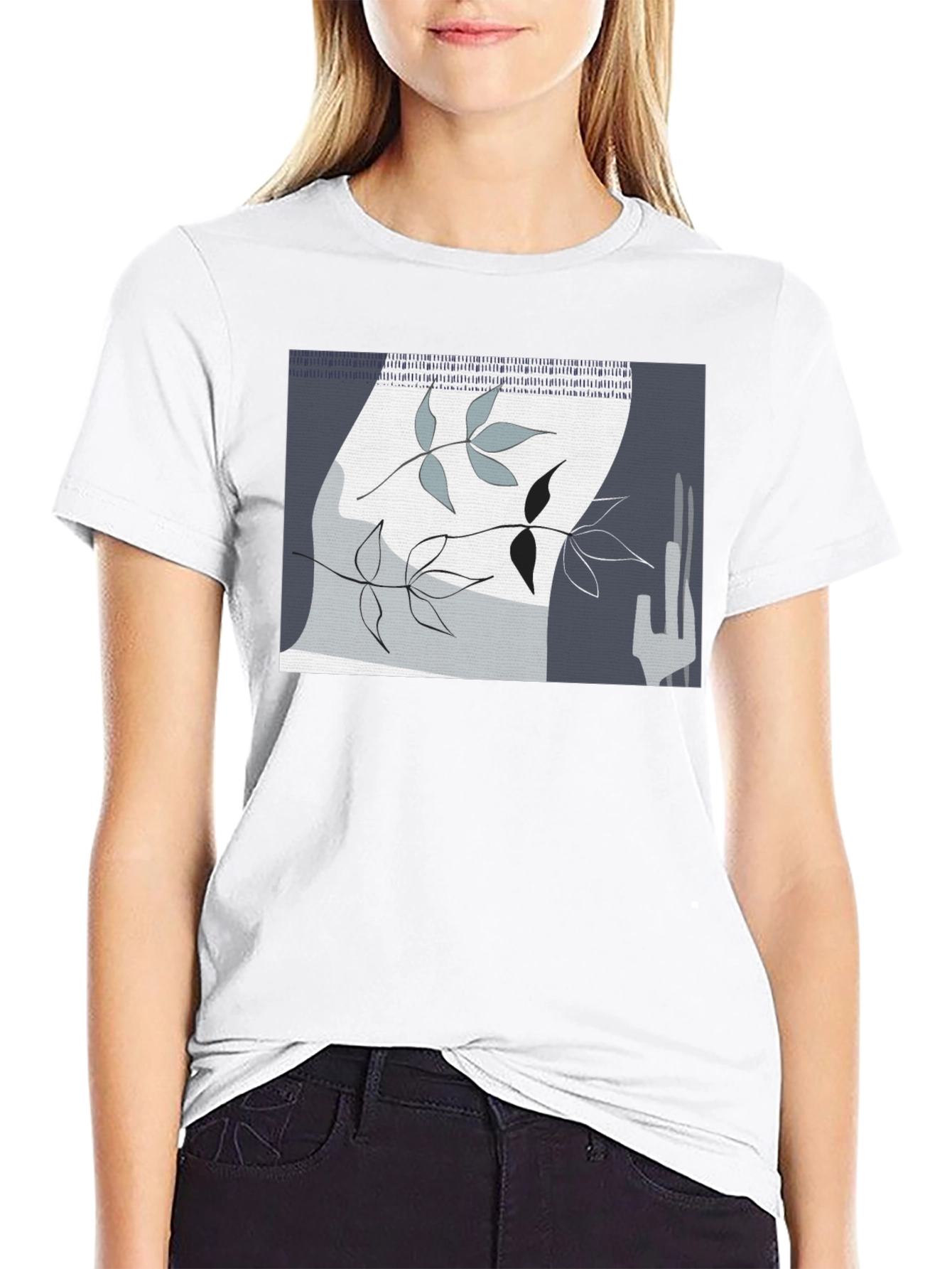 Abstract Leaf Design Black T-Shirt