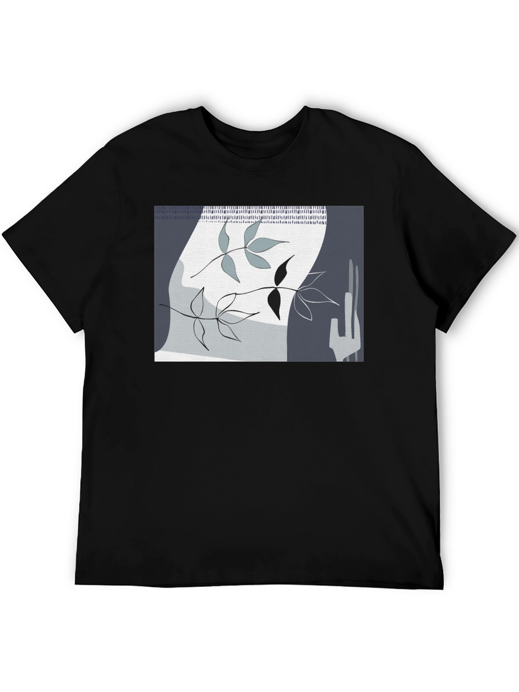 Abstract Leaf Design Black T-Shirt